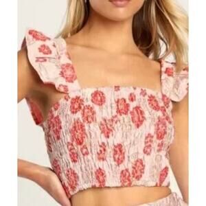 Lulus Charm The Crowd Blush Pink Metallic Floral Top